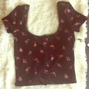 Ribbed Rose Crop Top
